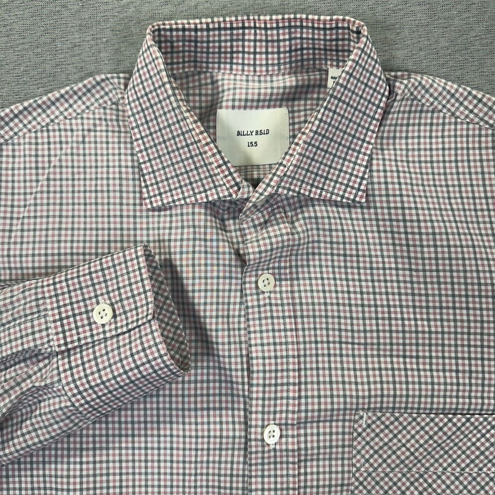 Billy Reid Button Down Shirt Mens M 15.5 Cotton Micro Check Made in Italy
